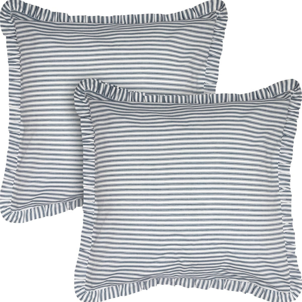 Sawyer Mill Ticking Striped Cotton Farmhouse Square Bedding Accessory Euro Sham Set of 2 26x26 Blue Denim