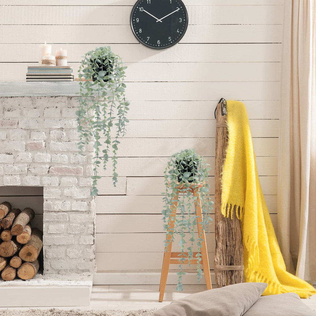 2 Pcs Artificial Eucalyptus Plants Shelf Hanging Fake Plant in Pot for Wall Bedroom Home Patio Indoor Outdoor Decor