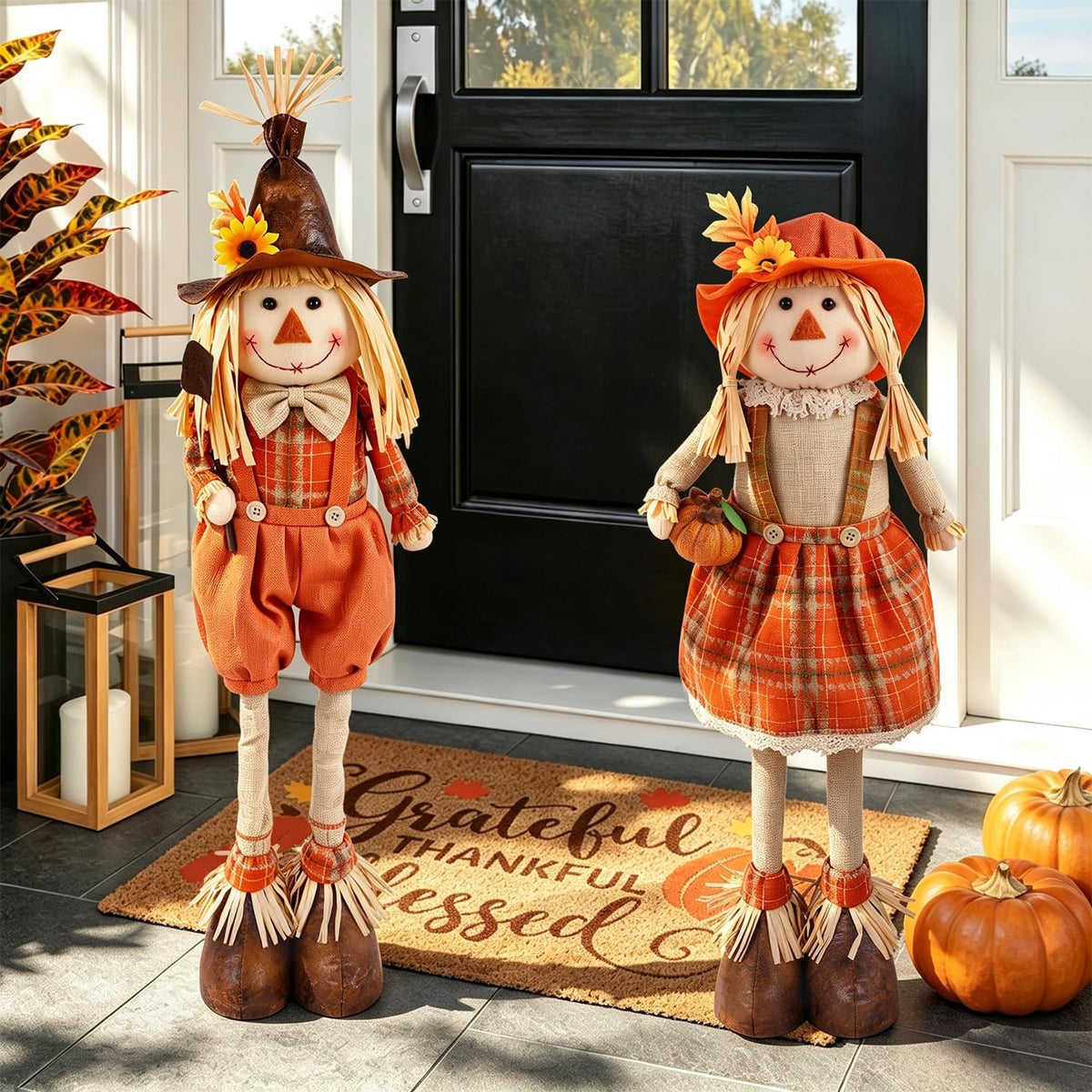 2 Pack Fall Decorations Standing Scarecrows with Stretchable Legs