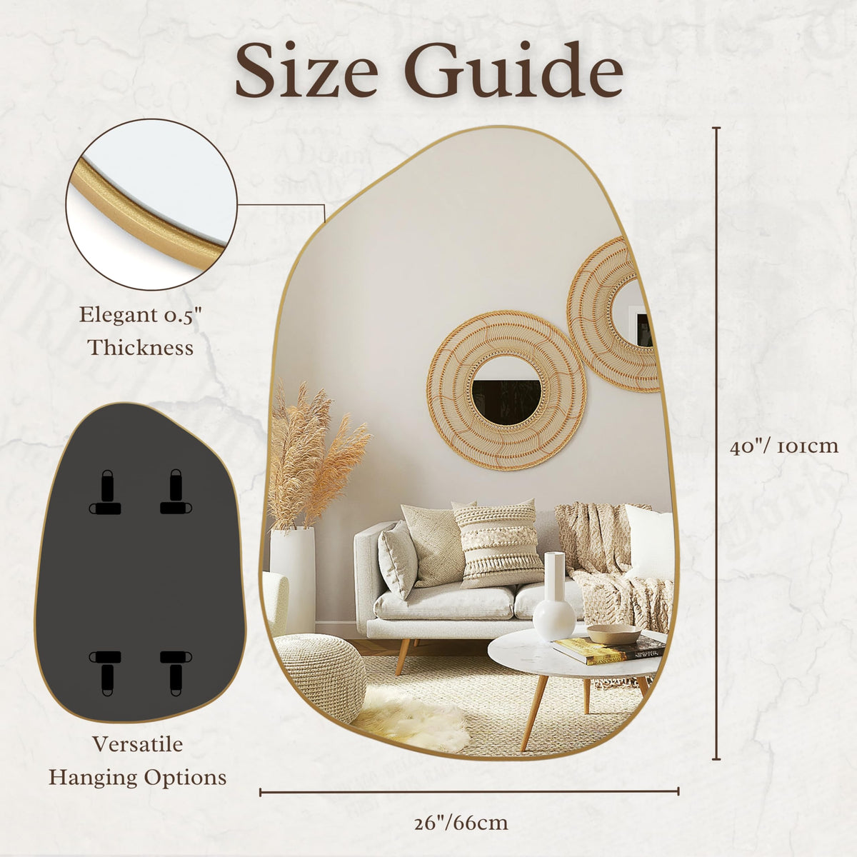 Irregular Wall Mirror Asymmetrical Mirror, 40''x26'' Gold Mirror Bedroom Living Room Entryway, Decorative Modern Wall