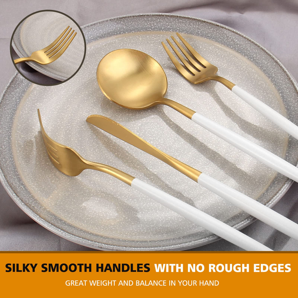 Matte White Gold Silverware Set, 20pcs Stainless Steel Flatware Set