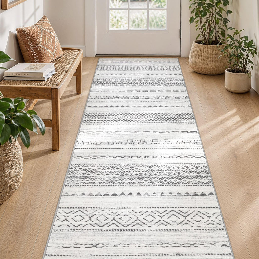 Runner Rug Kitchen Washable Rugs: 3x8 Non-Slip Boho Soft Modern Stain Resistant Indoor Floor Neutral Farmhouse Throw