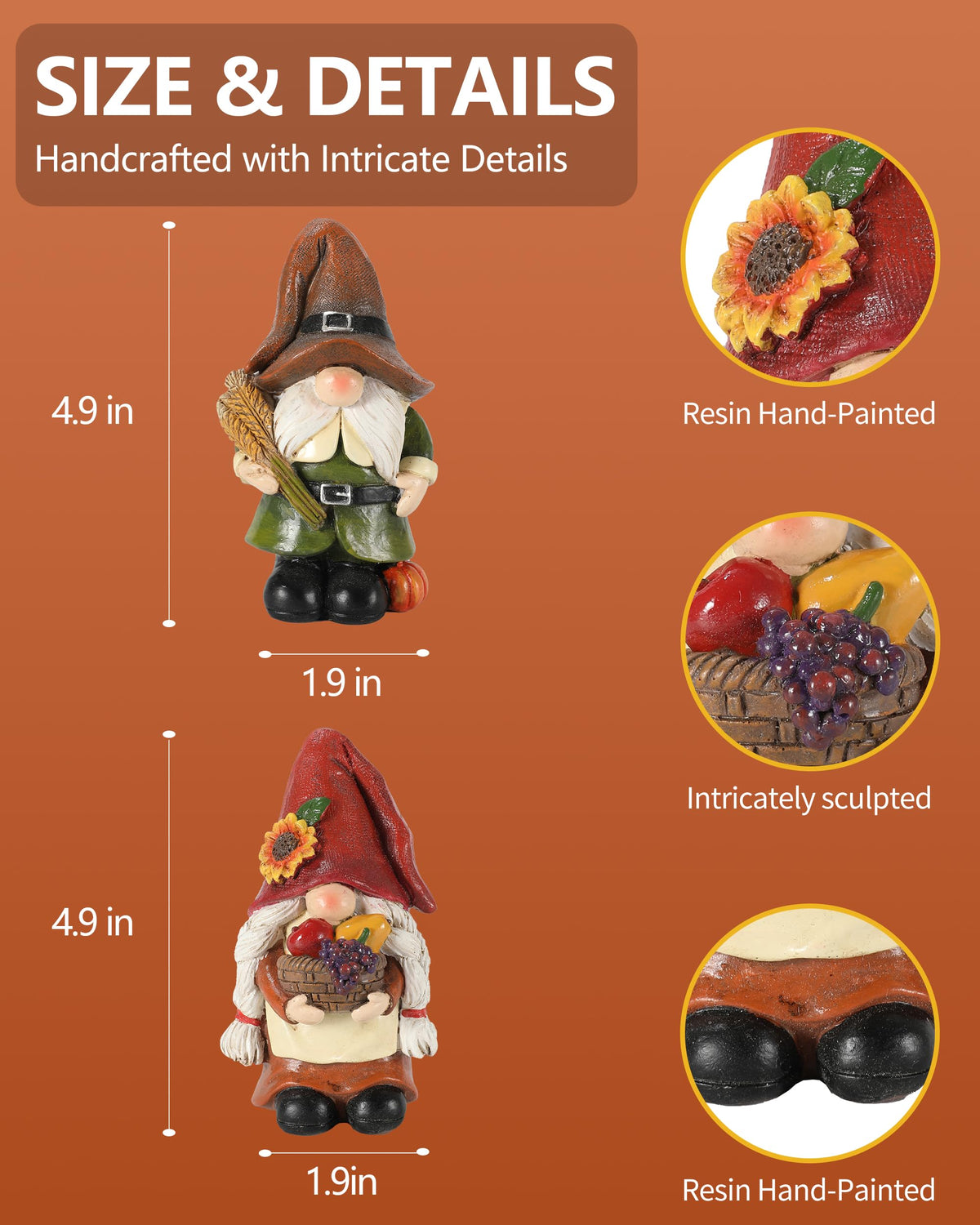Thanksgiving Gnomes Figurines - Set of 2 Durable Resin 5'' Festive Autumn Decor - Fall Tiered Tray Decor Gifts