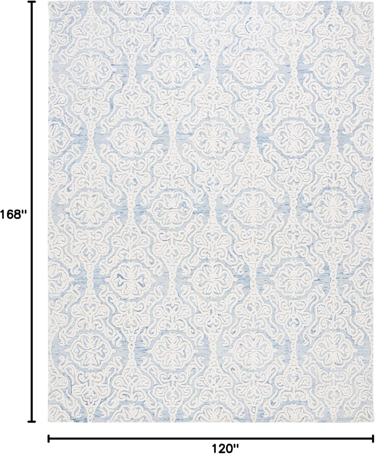 Blossom Collection Area Rug, Blue & Ivory, Handmade Wool, Ideal for High Traffic Areas in Living Room
