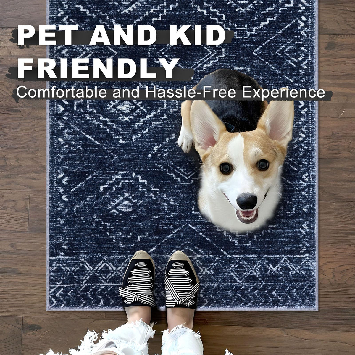 Washable Runner Rug Non Slip Hallway Runners, Dark Blue