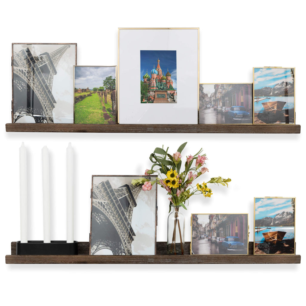 Ted 36" Wall Mount Narrow Wood Picture Ledge Shelf Photo Frame Display - Floating Shelves Office Kitchen Bedroom