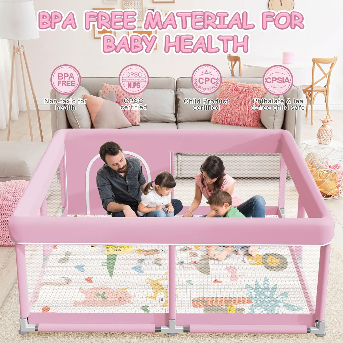 Baby Playpen with Mat, 50 x 50 Inch Playpen for Babies and Toddlers, Baby Playard for Indoor & Outdoor Active Center