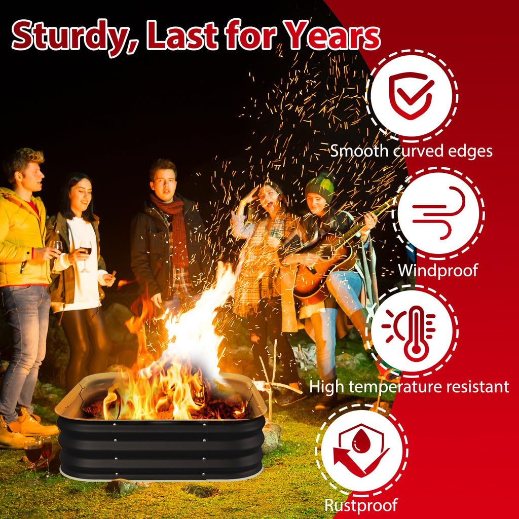 Height 11.5 Inch, Square Galvanized Steel Fire Pit for Outside, Heavy Duty Steel Fire Pit In-Ground for Backyard