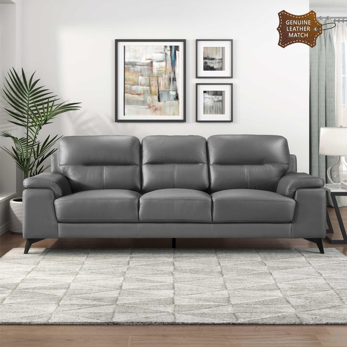 Leather Match Upholstered Oversized Sofa, Dark Gray