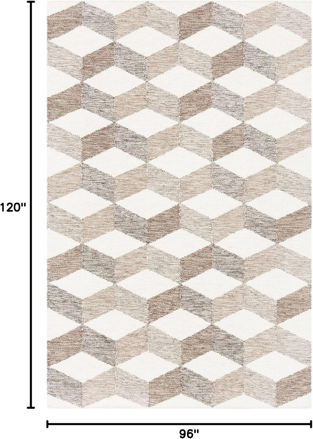 Area Rug - Kilim Collection - Large - Ivory & Brown, Handmade Flat Weave Wool, Reversible, Modern Geometric