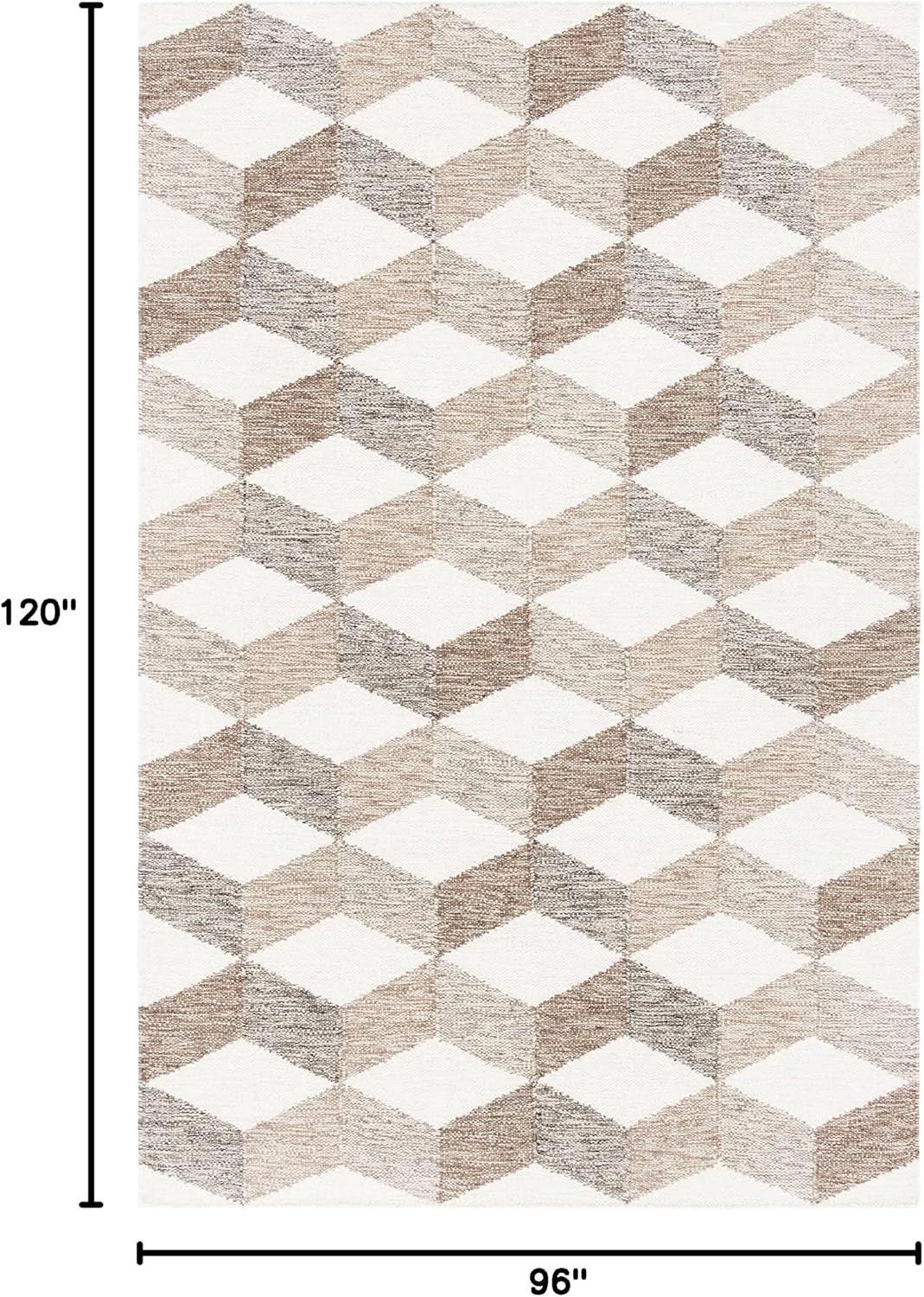 Area Rug - Kilim Collection - Large - Ivory & Brown, Handmade Flat Weave Wool, Reversible, Modern Geometric