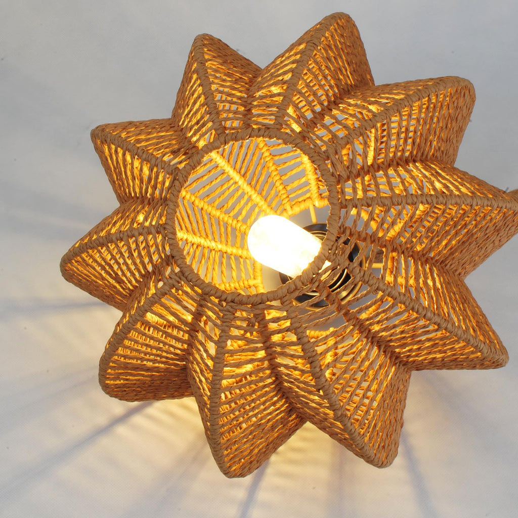 Plug in Pendant Light Rattan Hanging Lights with Plug in Cord 15FT Hemp Rope Cord, Dimmable Switch - Indoor Hanging