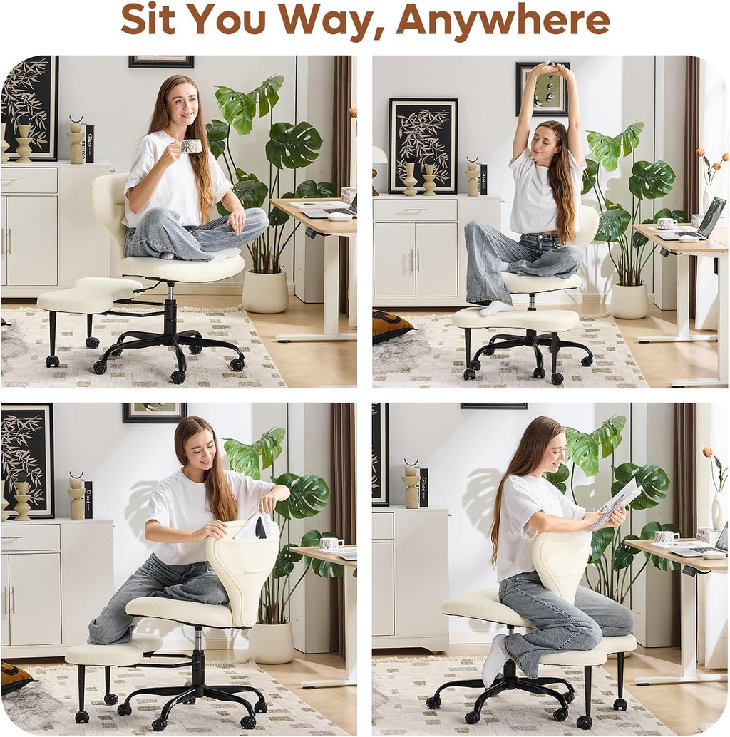 Ergonomic Cross Legged and ADHD Meditation Chair with Silent Wheels for Home Office Desk Chair and Yoga, Wider