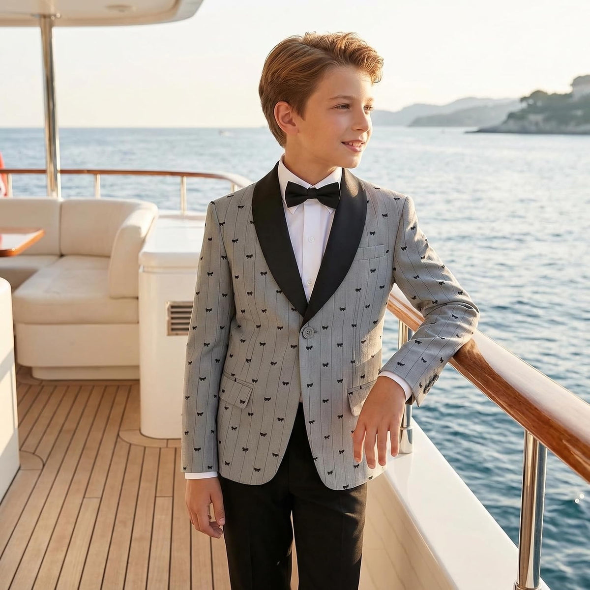Boys Tuxedo Blazer Kids Slim Fit Dress Patterned Jacket