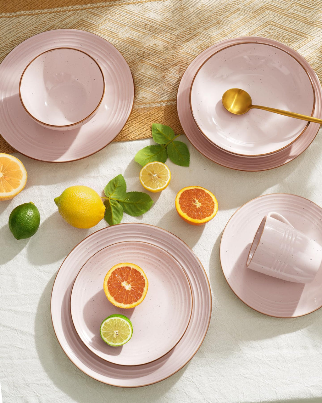 Jupiter Stoneware Dinnerware Sets with Pasta Bowls, Dishes for 4