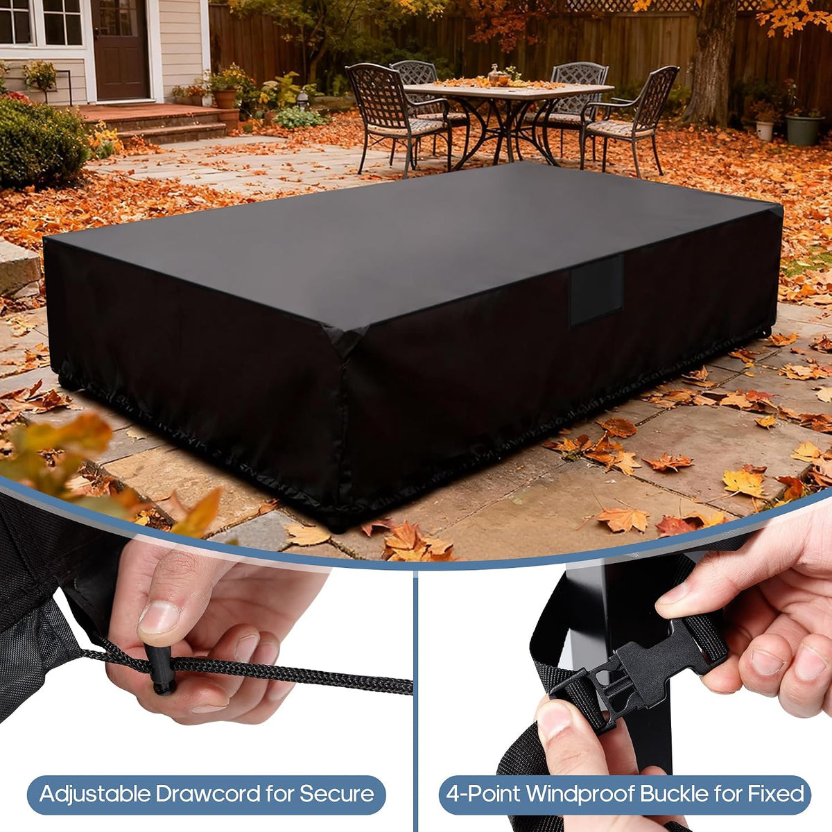 Rectangular Outdoor Furniture Cover, 126"L X 63"W X 28"H, Matte Black | 600D Heavy Duty Fabric, Waterproof UV