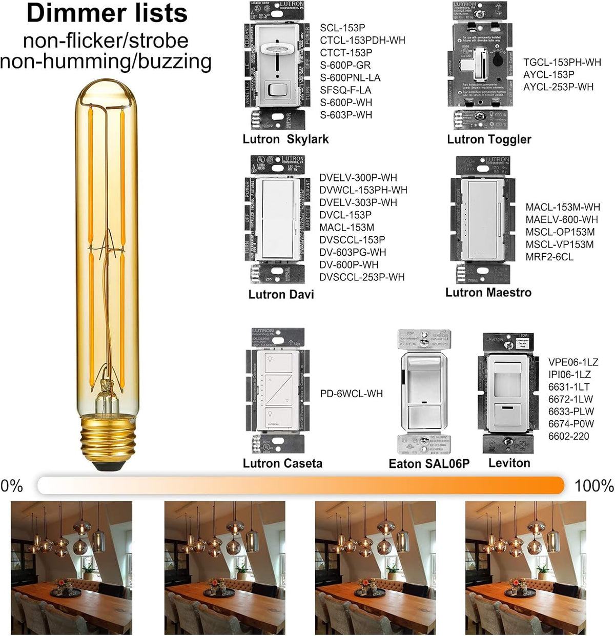 E26 T10 Edison Bulbs,60w Led Light Bulbs,Dimmable,Amber 2200K