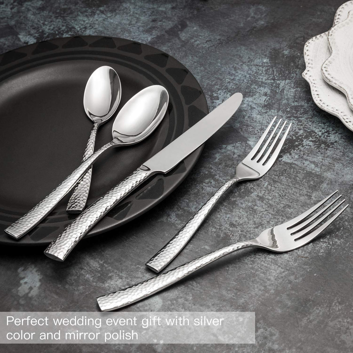 Silverware Set Hammered Pattern 60 Pieces Service for 12