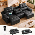 110'' Electric Leather Recliner Couch, Power Extendable Pull Out Sofa Bed