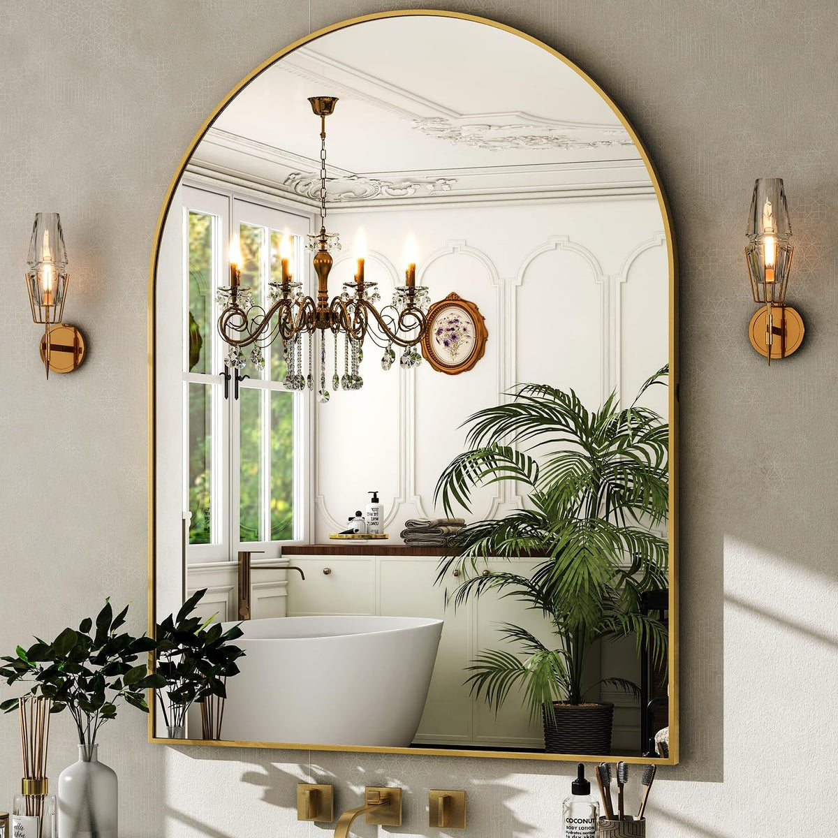 Arched Wall Mirror 30"x40" Gold Arch Bathroom Vanity Mirror