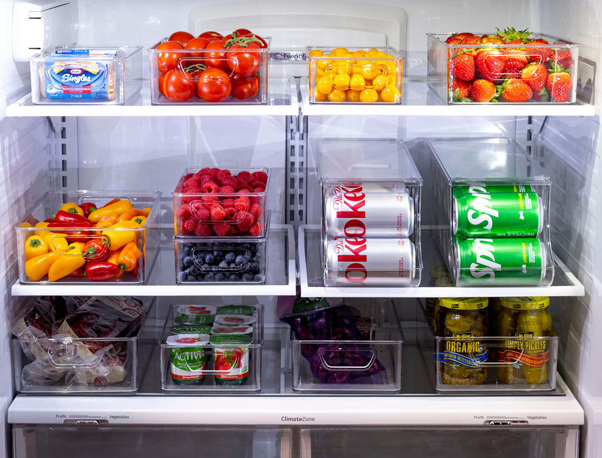 Set Of 16 Refrigerator Organizer Bins - Plastic Pantry Organization and Storage Baskets - Stackable Food Fridge
