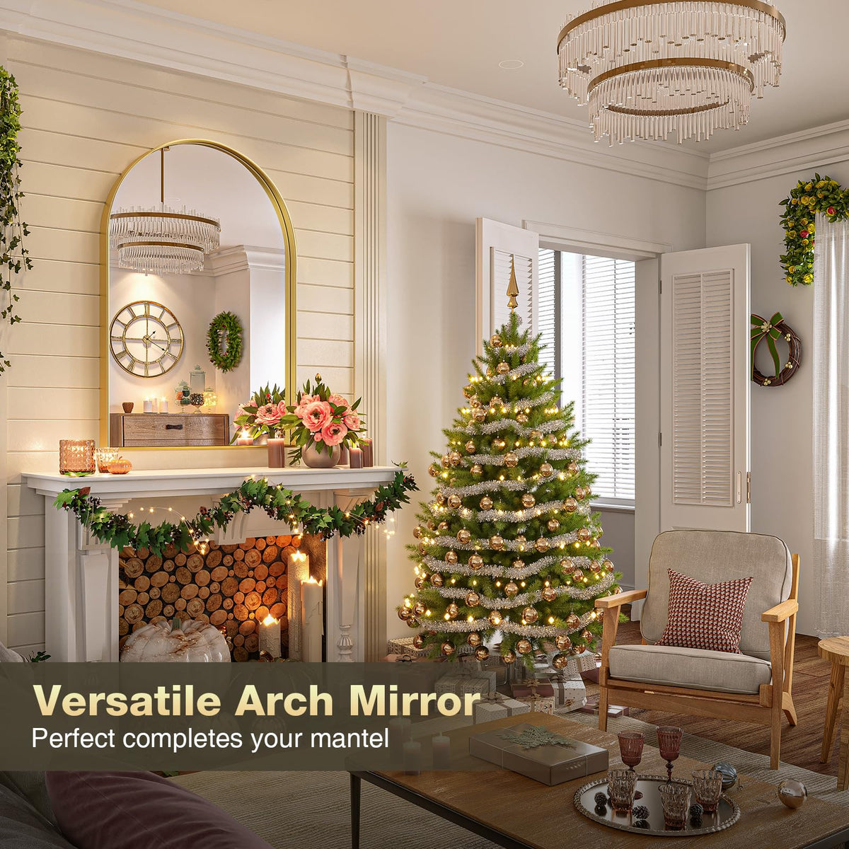 Arched Mirror, Arched Wall Mirror, 20 x 30 Inch Gold Arch Mirror, Metal Frame Gold Bathroom Mirror, Arched Top