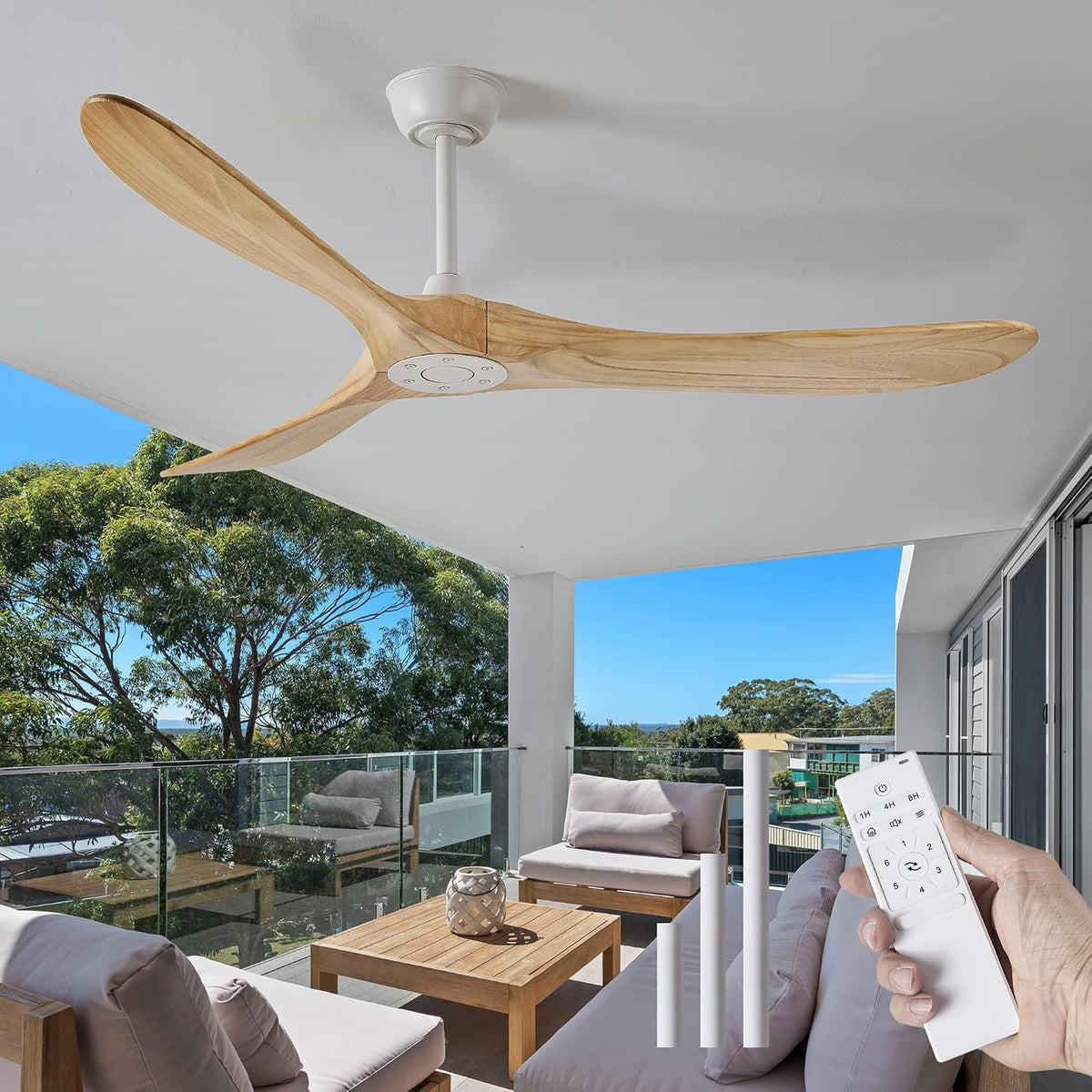 Inspired Maverick Style 60" Ceiling Fan No Light, 3 Solid Wood Blades, White Motor, Quiet Reversible DC Motor with Remote Control