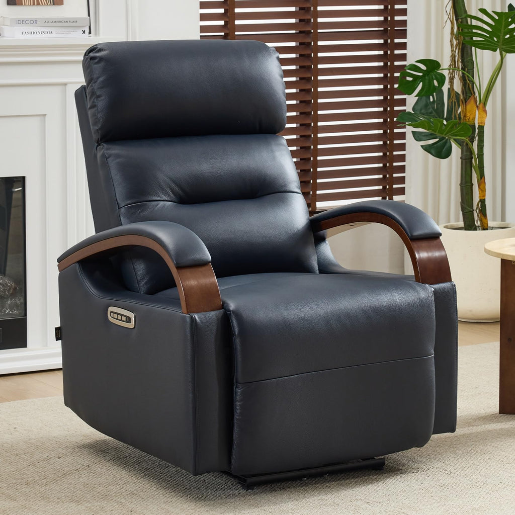 Triple-Motor Genuine Leather Zero Gravity Power Recliner, Dark Blue