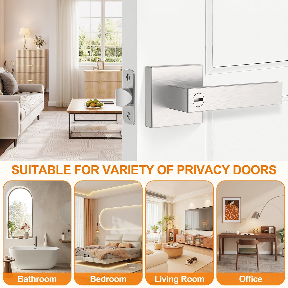 10 Pack Brushed Nickel Door Handle, Door Knobs Interior Heavy Duty, Flat Square Privacy Door Levers, Keyless Door