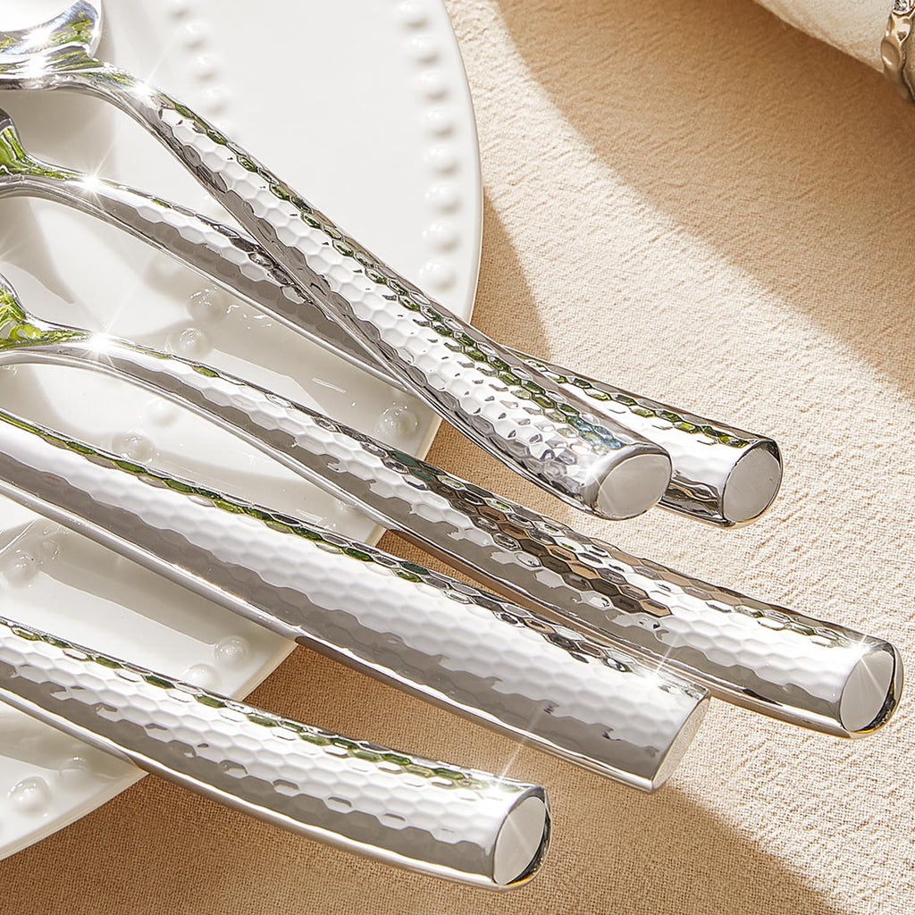 Hammered Flatware Set, 10-Piece 18/10 Stainless Steel Silverware