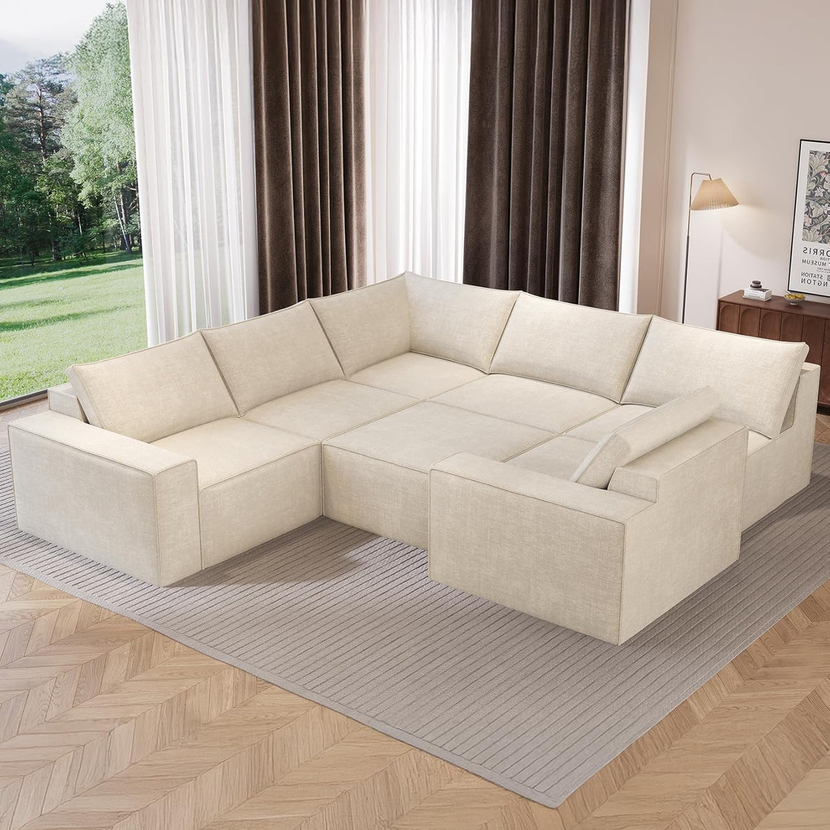 142" Modular Couch, Modern 7 Seater Sofa Couches for Living Room, No Assembly Required, White