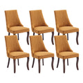 Gold Fabric Upholstered Dining Chairs Set of 6, Curved Solid Wood Legs