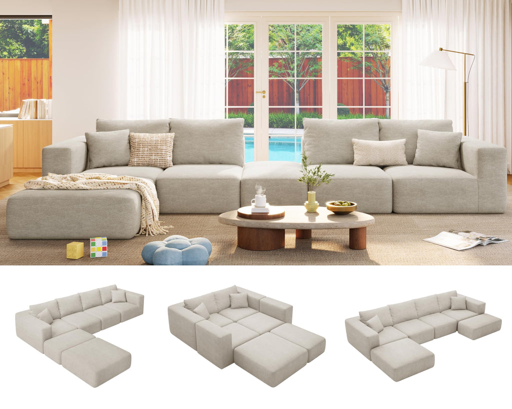 150" Oversized Boneless Couch Modular Sectional Sofa