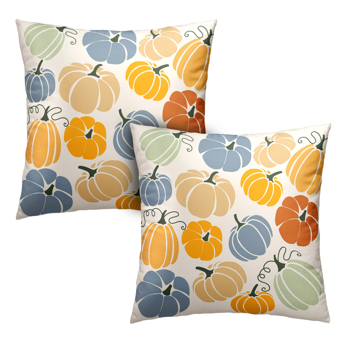 Set of 2 Orange Yellow Blue Pumpkins Pillow Covers Fall Throw Pillow Covers 22x22 Colorful Autumn Outdoor Pillow Case