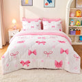 7 Piece Pink Bow Bedding Set for Girls Kids Comforter Set with Sheet and 2 Pillowcases 2 Pillow Shams Cute Girls