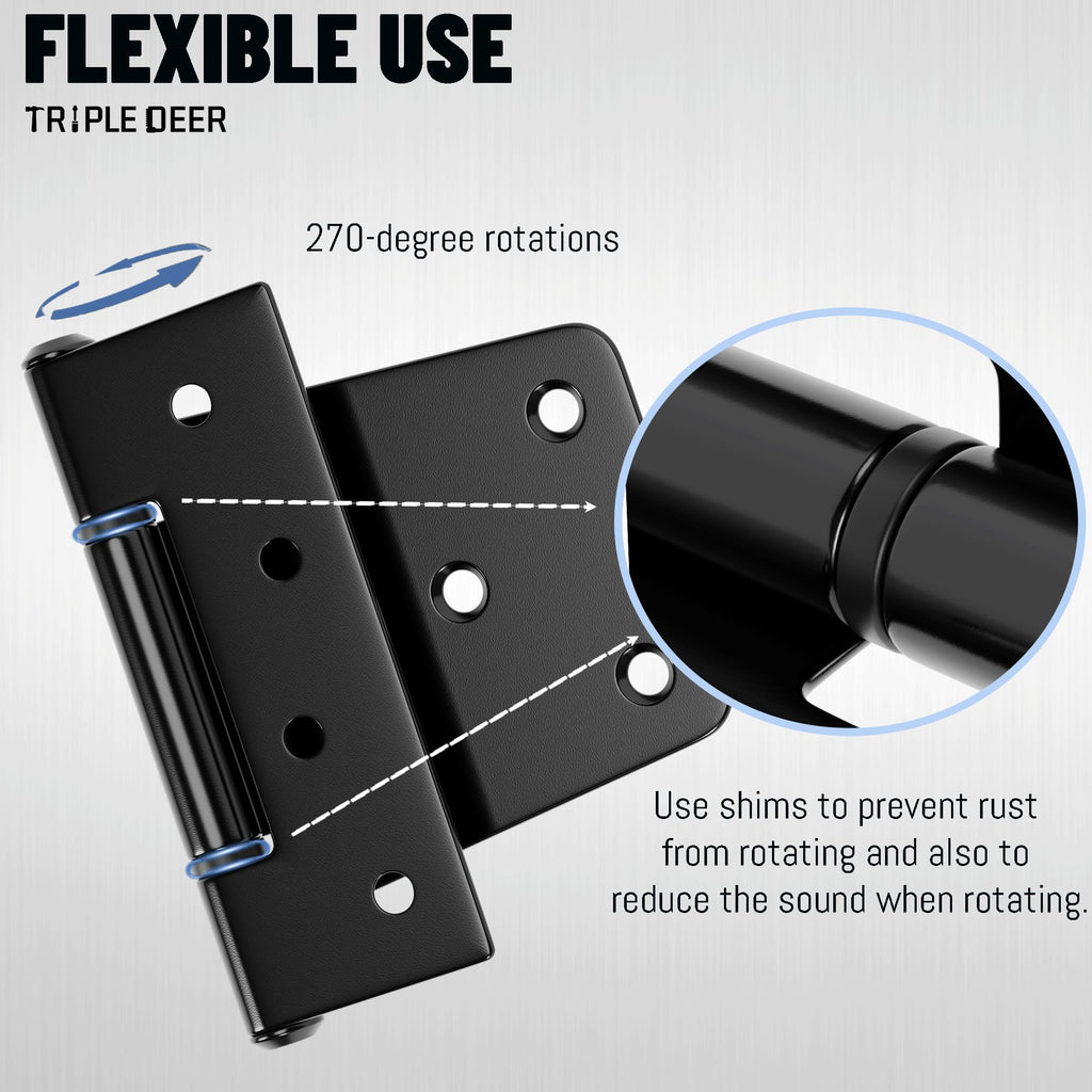 3.5 Inch Heavy Duty Gate Hinges, 8 Pack Extra Thick Black Iron Door Hinges