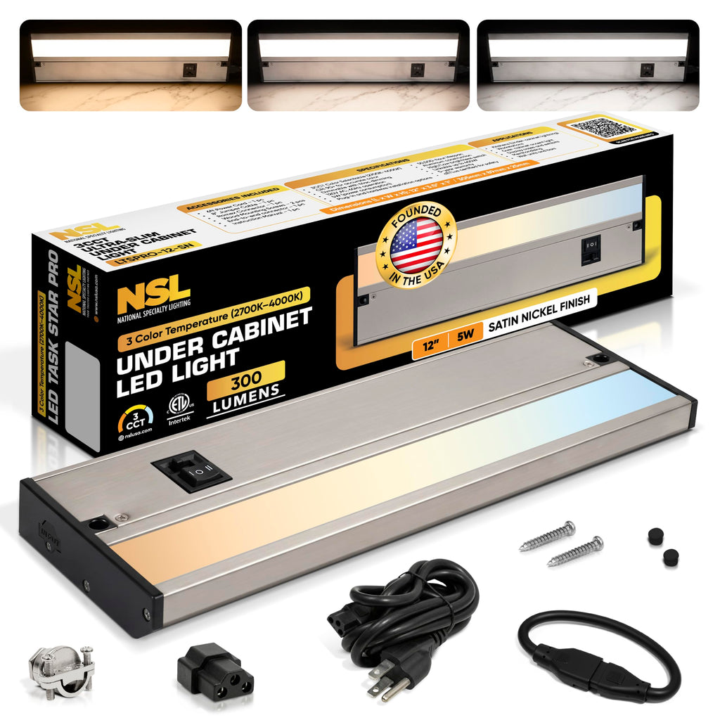 LED Under Cabinet Lighting Hardwired - 12 Inch Satin Nickel
