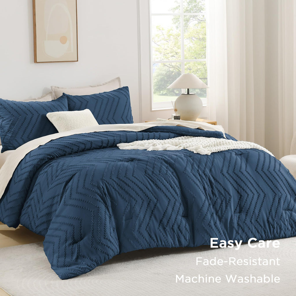 Navy Blue Comforter Set, 3 Pieces Soft Bedding Set