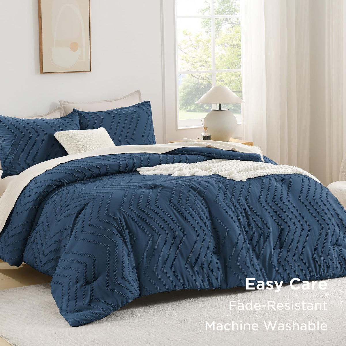 Navy Blue Comforter Set, 3 Pieces Soft Bedding Set