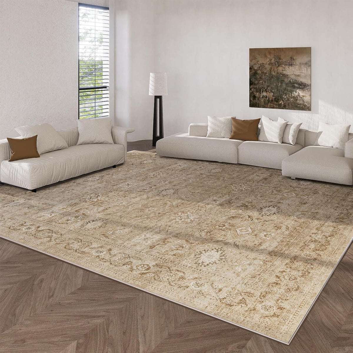 Area Rug Living Room: Washable Bedroom Rug Non Slip Boho Large Carpet