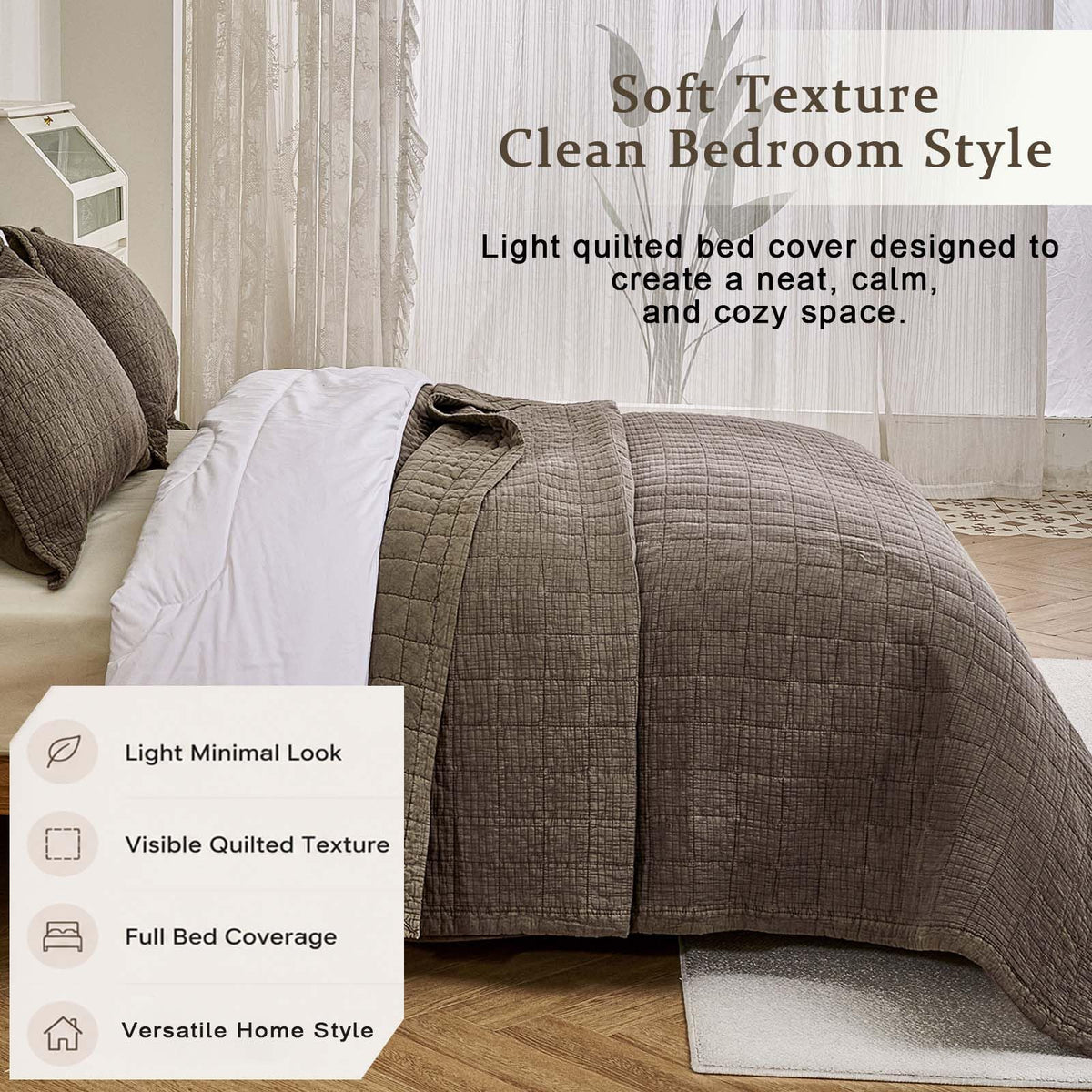 Natural Cotton Quilt 120x128 Breathable Waffle Coverlet Bedspread Sets 3-Piece with 2 Comfy
