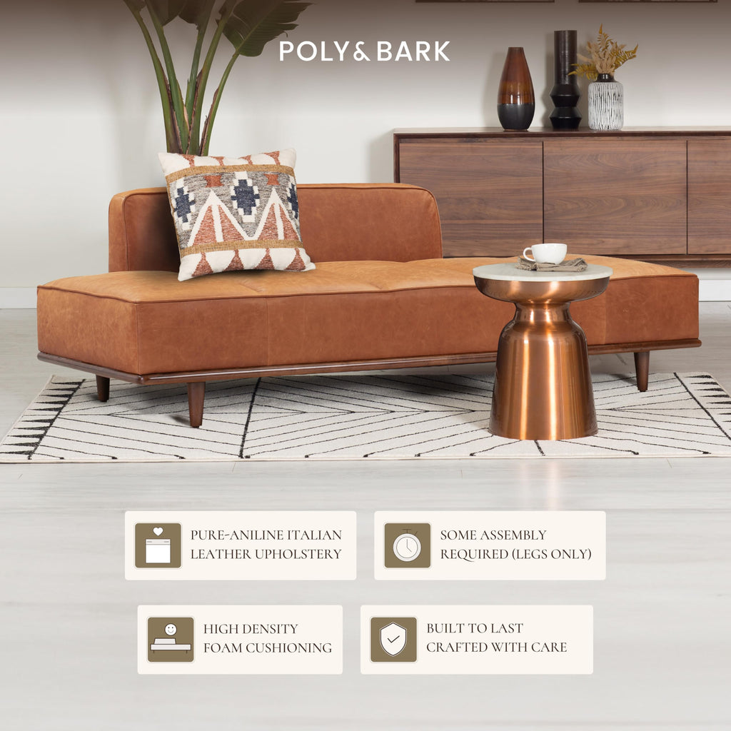 Jasper Daybed - Cognac Tan - Full-Grain Pure-Aniline Leather Upholstery - Walnut-Stained Ash Wood Frame, 6.6 Feet