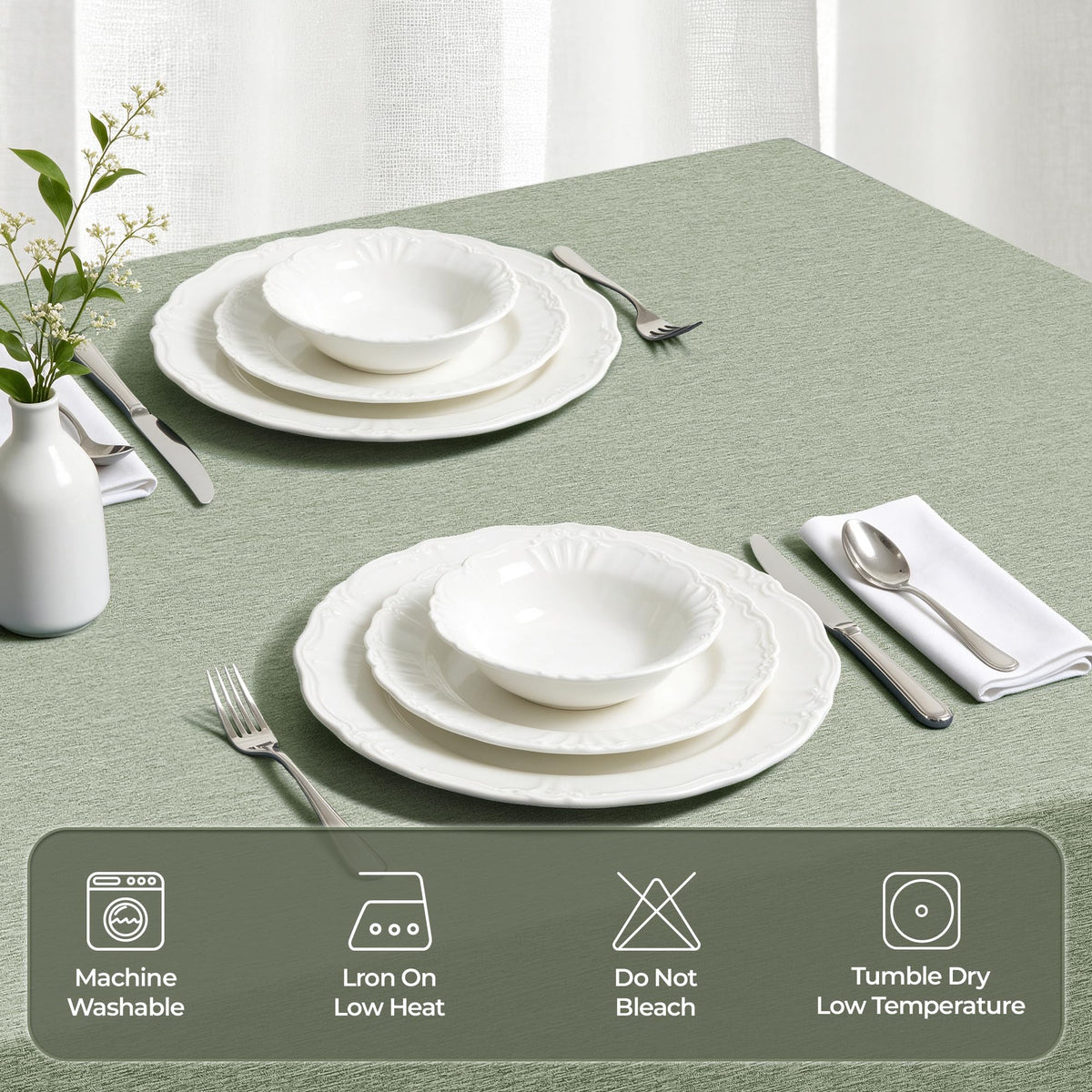 Table Cloth for Rectangle Dining Table, 60 x104 Inch, Sage Green