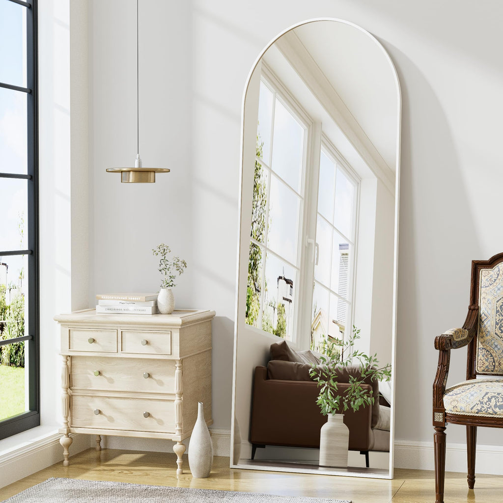 Arched Floor Length Mirror, 56"x20" Full Length Body Mirror (White)