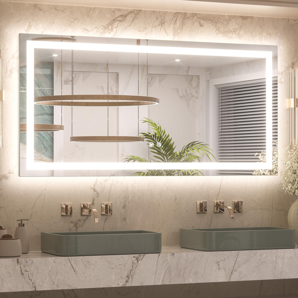 48x24 Inch LED Bathroom Mirror with Lights, Frontlit & Backlit