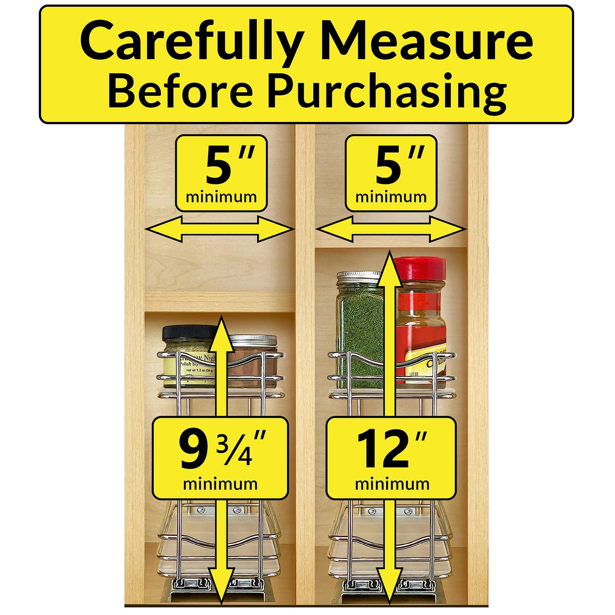 Pull Out Spice Organization for Cabinets - 4-3/8 inch Wide - Spice Rack for Inside Cabinets, Slide Out Spice Rack