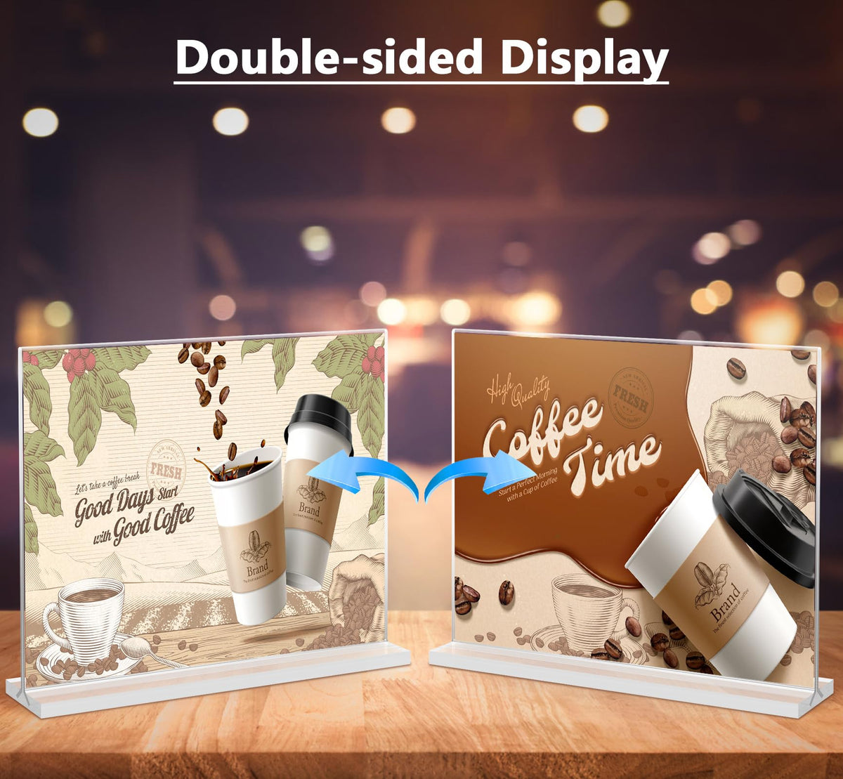 Acrylic Sign Holder Horizontal Double Sided Display Stand 2 Pack