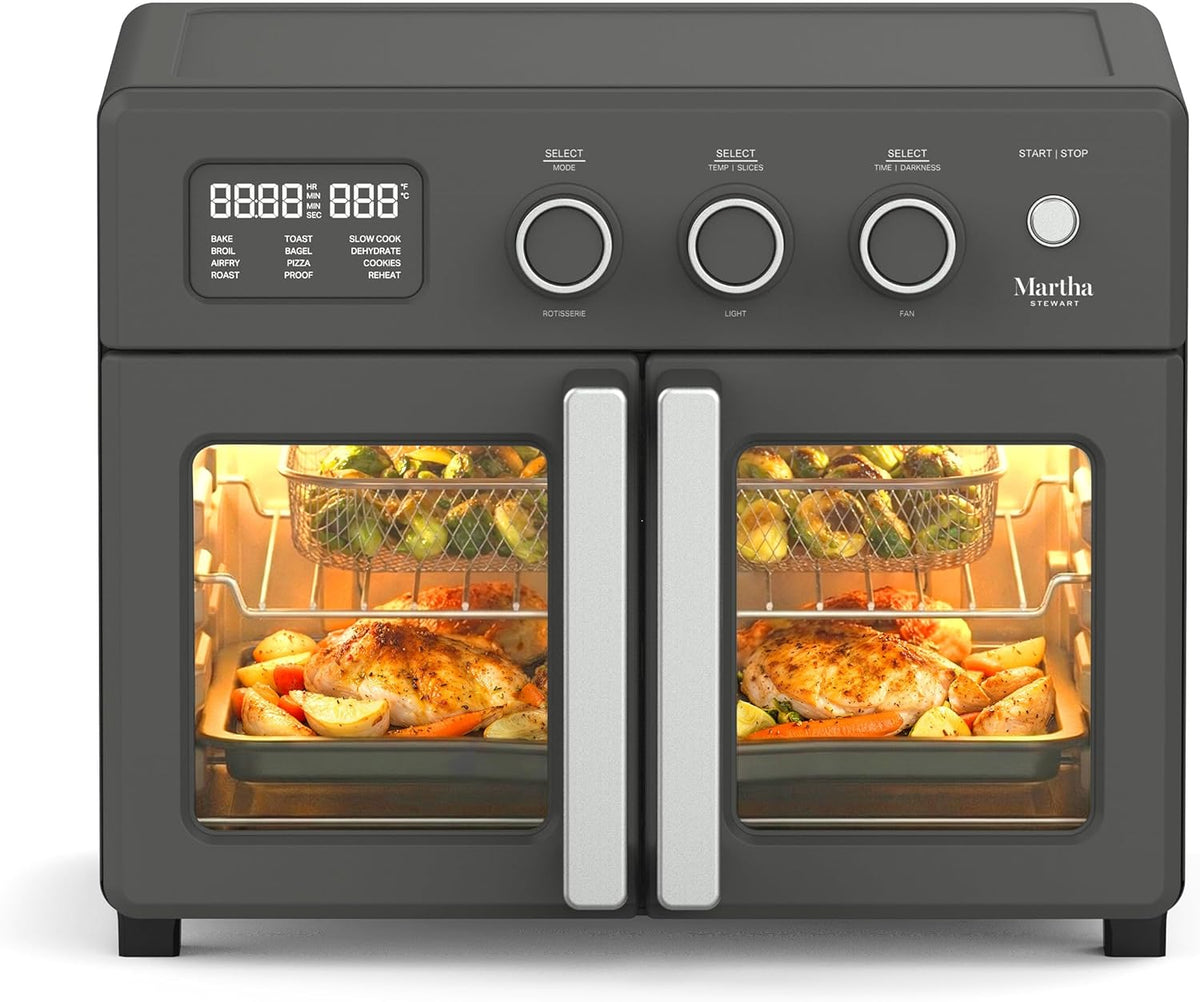 French Door Air Fryer Toaster Oven Combo, 34QT Countertop Convection, 12-in-1, Bake, Broil, Roast, Fits 12” Pizza