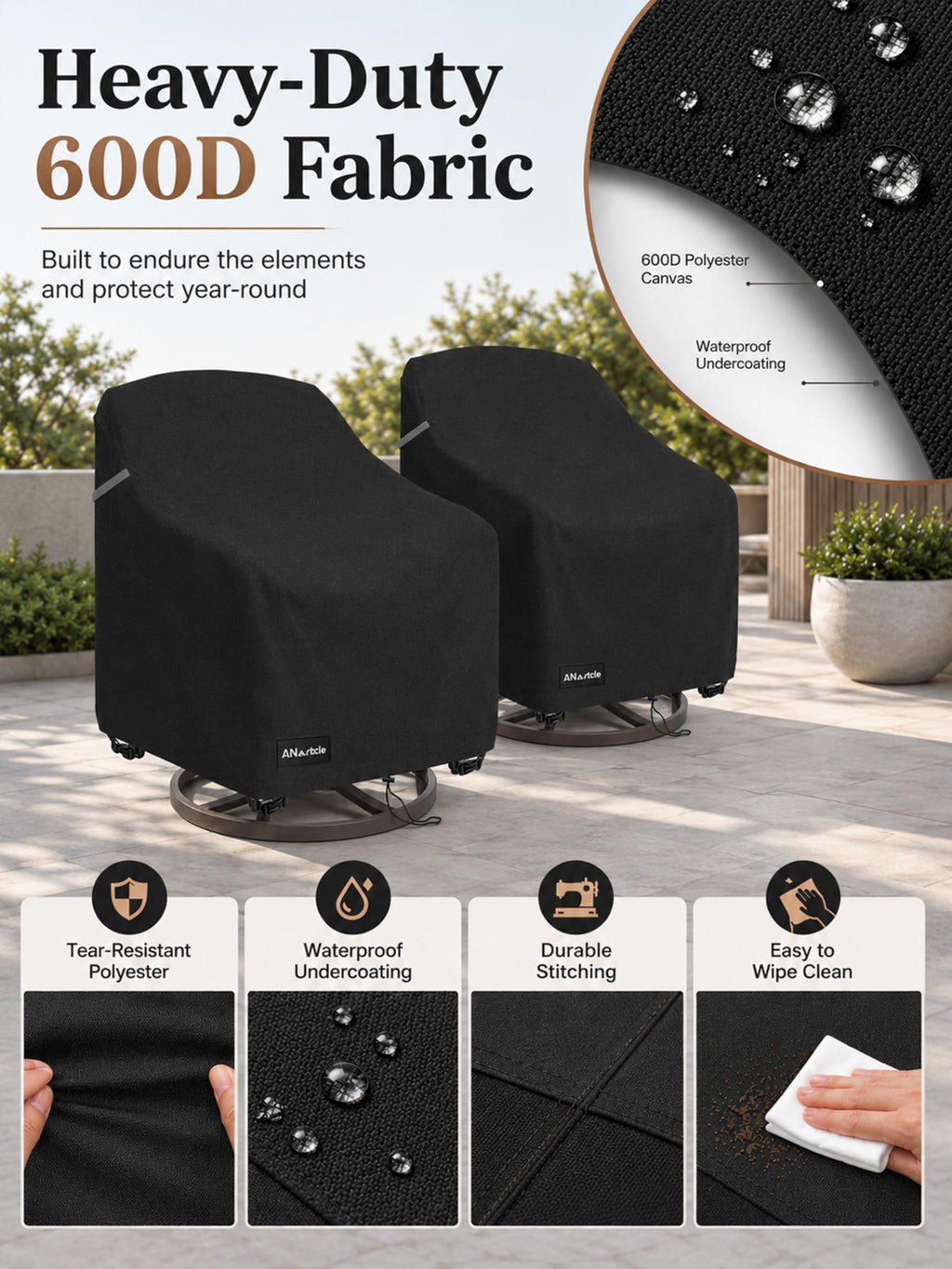 Swivel 2 Pack, Waterproof Heavy Duty Outdoor Chair Covers, Patio Swivel Chair Covers for Outdoor Furniture (30 W x 34 D