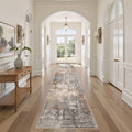 Washable Runner Rug : 2.6x12 Neutral Modern Abstract Low Pile Area Rug with Non-Slip Backing - Carpet Kitchen Laundry